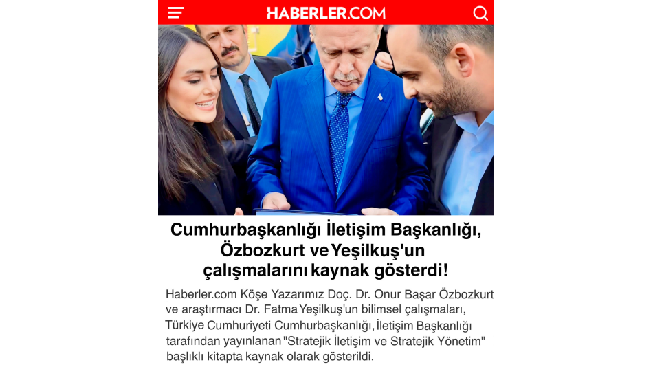 Cumhurbaşkanlığı İletişim Başkanlığı, Özbozkurt ve Yeşilkuş'un çalışmalarını kaynak gösterdi