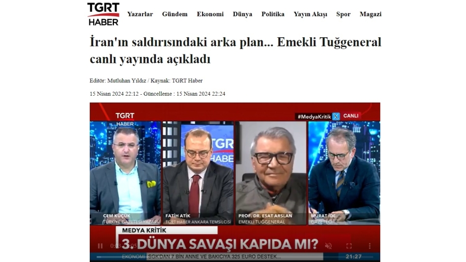 Yönetim Kurulu Üyemiz Sayın Prof. Dr. Esat ARSLAN İran Saldırısındaki Arka Planı Aktardı